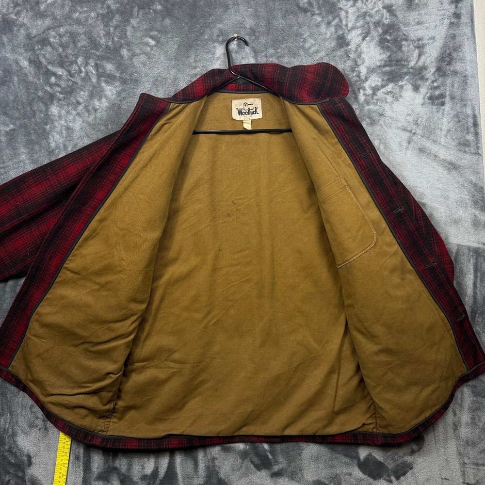Woolrich Hunting Coat Mens 44 Red Black Plaid Wool Buffalo Check Vintage Jacket - Picture 6 of 7